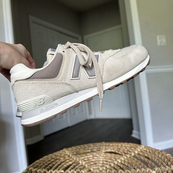 NEW BALANCE 574 WL574EVW Lightweight Lifestyle Sneaker - Tan/White - Size 9 - Picture 6 of 13